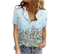 SHE.White Shirt Damen 3/4 Arm Glitzer Oberteile Damen WeißE Bluse Damen Elegant Festival Top Damen Kapuzenshirt Damen Kurzarm Damenbluse Damen Tunika Sommer Top MäDchen(1-Blue, L)