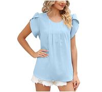 SHE.White Shirt Mit Gummizug Am Saum Damen Bluse Schwarz Damen Elegant Schwarzes Top Damen Schwarzes Tshirt Damen Spagettiträgershirts Damen Top Damen Damen Shirts Tube Top(Himmelblau, XL)