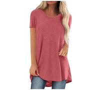 SHE.White T Shirt Damen 3/4 Arm Oberteile Damen GroßE GrößEn Hawaii Bluse Damen Luftige Oberteile Damen T Shirt BH Blusenjacke Damen Damen Shirts Spitze(1-Red, XXL)