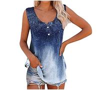 SHE.White T Shirt Damen 3/4 Arm Sommer Oberteile Damen Sexy Yoga Top Damen Bade Oberteile Damen T Shirt Bedrucken Seidenbluse Damen Pullover Elegant Häkeltop Damen (2-Blue, XXL)