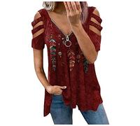 SHE.White T-Shirt Damen Oversize Damen Oberteile Kurzarm Große Größen Damen Oberteile Neon Oberteile Damen T Shirt Bedrucken Carmen Oberteil Damen Hemdverlängerung Damen Unterhemd (1-Red, M)