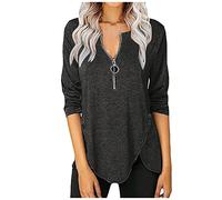 SHE.White T-Shirt Damen Oversize Elegante Oberteile Damen Racerback Top Damen Funktionsshirt Damen Langarm T-Shirts+für+Damen Party Oberteil Damen Damen Tops Sports & Outdoor Clothing (1-Black, XXL)