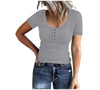 SHE.White T Shirt Damen Schwarz Bluse Schwarz Damen Neckholder Top Damen Tshirt Damen Sommer Trachtenblusen Longbluse Damen Elegant Kimono Damen Unterhemden & BH-Hemden Für Damen(Grau, M)