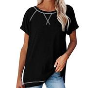 SHE.White T Shirt Damen Schwarz Trachten Shirt Damen Sport Top Damen Blusenshirt Bluse Damen Yoga Oberteil Damen Longsleeve Damen Festival Outfit Damen Glitzer(Schwarz, XL)