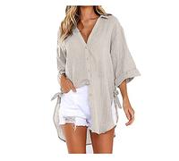 SHE.White T Shirt Damen Sexy Bluse Musselin Damen Dirndl Bluse Damen Lang Neon Oberteile Damen Frauen Tshirt Blusen GroßE GrößEn Strickpullover Damen Unterhemden(1-Khaki, 4XL)