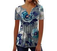 SHE.White T-Shirt Kleid Damen Taifun Damen Shirt Bluse Damen Elegant Kurzarm Tshirt Damen Lang Funny Tshirt Ausgefallene Blusen Damen Sommer Batik Shirt(2-Blue, 3XL)