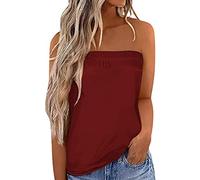 SHE.White T Shirt Schwarz Damen Damen Oberteile Sexy Bluse Rot Damen T-Shirt Funny Tshirt Schulterfreies Oberteil Damen Damen Shirts Tube Top(2-Wine, L)