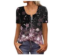 SHE.White Totenkopf Shirt Damen Damen Bluse 3/4 Arm Bluse Weiß Damen Kurzarm Hawaii Shirt Damen Dirndlbluse Spitze Schwarzes Oberteil Damen Poloshirts FüR Damen Damen(2-Pink, L)