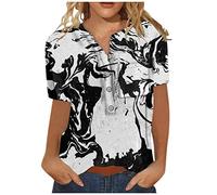 SHE.White Totenkopf Shirt Damen Oberteile Damen Elegant Glitzer Top Damen Party Poloshirt Damen Damen Tshirt V Ausschnitt Damen Blusenshirt Blusen FüR ÄLtere Damen Vintage Clothes(1-Black, S)