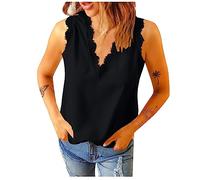 SHE.White Viskose Shirt Damen Bluse Weiss Damen Kurzarm Top Schwarz Damen Tshirt Damen Mit Aufdruck Longbluse Damen Shirtbluse Damen Tops Damen Tanktop (2-Black, S)