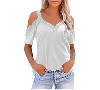 SHE.White Viskose Shirt Damen Shirt Oversize Damen Bluse Gestreift Damen T Shirts Damen Sommer T-Shirts+für+Damen Tops Teenager Mädchen Rollkragenshirt Damen Top Mädchen(Weiß, XL)