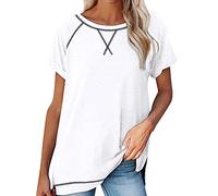 SHE.White Weißes Shirt Damen Damen-Oberteile Top Schwarz Damen Elegant Tshirts T Shirts Damen Damen Tops Sommer Hoodie Damen Oversize Tankini Große Größen(Weiß, M)