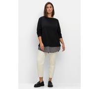2-in-1-Langarmshirt SHEEGO "2-in-1-Shirt", Damen, Gr. 52/54, schwarz, 100% Baumwolle, Webware:100% Polyester, gemustert, gestreift, unifarben, U-Boot-Ausschnitt, Shirts (16297535-52) schwarz