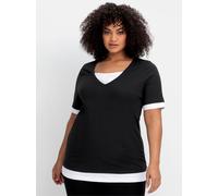 Sheego 2-in-1-Shirt mit V-Ausschnitt 44/46 schwarz-weiß
