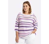 Sheego 3/4-Arm-Pullover im Ajour-Strick 52/54 orchidee-weiß-geringelt
