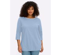 Rundhalsshirt SHEEGO "3/4-Arm-Shirt", Damen, Gr. 48/50, eisblau, 100% Baumwolle, unifarben, Shirts Rundhalsshirt (28681605-48) eisblau