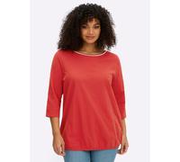 Rundhalsshirt SHEEGO "3/4-Arm-Shirt", Damen, Gr. 52/54, erdbeere, 100% Baumwolle, unifarben, Shirts Rundhalsshirt (89769119-52) erdbeere