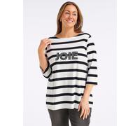 Sheego 3/4-Arm-Shirt mit Ringeln und Front-Patches 44/46 weiß-schwarz-geringelt