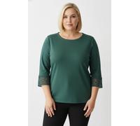 Sheego 3/4-Arm-Shirt mit Spitzenbordüre an Ausschnitt und Ärmeln 42 dunkelgrün