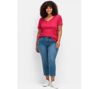 Stretch-Jeans SHEEGO "Große Größen", Damen, Gr. 42, Normalgrößen, blau (blau denim), Obermaterial: 99% Baumwolle, 1% Elasthan, unifarben, casual, 7/8-Länge, Jeans, im Curvy-Schnitt PIA (42749146-42) b