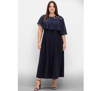 Abendkleid SHEEGO "Abendkleid", Damen, Gr. 50, Normalgrößen, blau (marine), 95% Polyester, 5% Elasthan, unifarben, lang, Rundhals, Kleider Abendkleid (13623802-50) marine