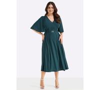 Sheego Abendkleid mit Stickerei am Taillenbund 52 petrol