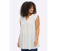 Sheego Ärmellose Bluse mit Rüschen und Stickerei 56 ecru