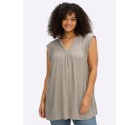 Sheego Ärmellose Bluse mit Rüschen und Stickerei 58 sesam