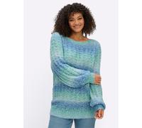 Sheego Ajourpullover mit Blockstreifen 56/58 mint-bleu-gemustert