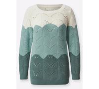 Sheego Ajourpullover mit Streifen-Dessin 44 jade-ecru-gemustert