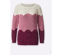 Sheego Ajourpullover mit Streifen-Dessin 44 malve-ecru-gemustert