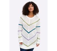 Rundhalspullover SHEEGO "Pullover", Damen, Gr. 52/54, ecru, gemustert, 80% Polyacryl, 20% Baumwolle, gemustert, gestreift, mehrfarbig, Pullover Rundhalspullover (34421429-52) ecru, gemustert