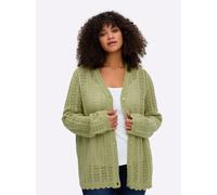 Strickjacke SHEEGO, Damen, Gr. 48/50, lindgrün, 80% Polyacryl, 20% Baumwolle, unifarben, Strickjacken Strickjacke (79606207-48) lindgrün