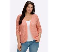 Sheego Ajourstrickjacke mit Fledermaus-Ärmeln 38 papaya-ecru-meliert