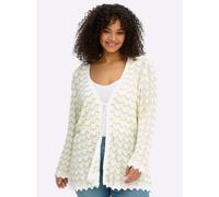 Sheego Ajourstrickjacke mit Wellenmuster 48/50 ecru-pistazie
