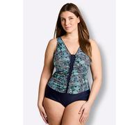 Sheego Badeanzug mit Raffungen 48B marine-smaragd-bedruckt