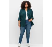 Hemdbluse SHEEGO, Damen, Gr. 42, blau (petrol), 100% Baumwolle, unifarben, Blusen Hemdbluse (57259714-42) petrol