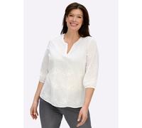 Sheego Baumwollbluse mit 3D-Blütenstickerei 38 ecru
