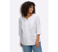 Sheego Baumwollbluse mit Biesen und Spitzen-Details 38 weiß