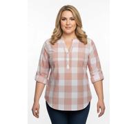 Sheego Baumwollbluse mit Stehkragen, kariert 40 lachs-weiß-kariert