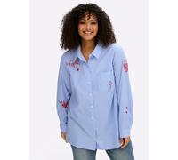 Sheego Baumwollbluse mit Streifen und Stickerei 48 hellblau-weiß-gestreift