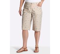 Bermudas SHEEGO, Damen, Gr. 48, Normalgrößen, beige (elfenbein, bleu, bedruckt), 97% Baumwolle, 3% Elasthan, geblümt, gemustert, Hosen Bermudas (99606838-48) elfenbein, bleu, bedruckt