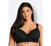Sheego Bikini-Oberteil mit Mesh-Volants und Zierschleife 44F schwarz