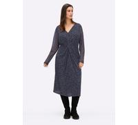 Druckkleid SHEEGO "Mesh-Kleid", Damen, Gr. 40, Normalgrößen, tiefblau, bedruckt, 95% Polyester, 5% Elasthan, bedruckt, geblümt, gemustert, mehrfarbig, wadenlang, V-Ausschnitt, Kleider Druckkleid (1455