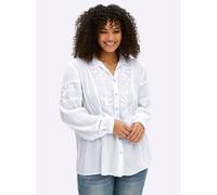 Sheego Bluse mit Stehkragen und Blüten-Stickereien 56 weiß