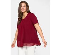 Blusenshirt SHEEGO "Blusenshirt", Damen, Gr. 52, rot (rubinrot), 95% Viskose, 5% Elasthan, Chiffon:100% Polyester, unifarben, Rundhals, Shirts Blusenshirt (85162869-52) rubinrot