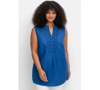 Blusentop SHEEGO BY JOE BROWNS, Damen, Gr. 52, blau (kobaltblau), 50% Viskose, 37% Baumwolle, 13% Leinen, unifarben, Blusen Blusentop (14391012-52) kobaltblau