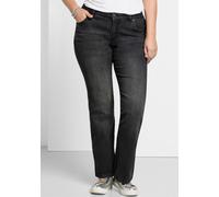Bootcut-Jeans SHEEGO, Damen, Gr. 40, Normalgrößen, schwarz (schwarz denim), 75% Baumwolle, 24% Polyester, 1% Elasthan, unifarben, lang, Jeans (82006100-40) schwarz denim