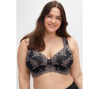 Sheego Bügel-BH mit Stickereispitze und Mesh-Einsätzen 90E schwarz + taupe