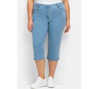Sheego Caprijeans mit glitzerndem Katzenmotiv 46 blue-bleached